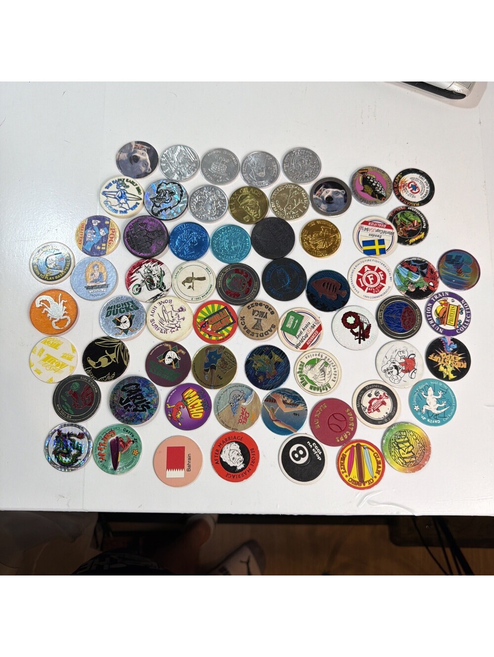 Lot Of 63 Pogs Slammers Solid Metal Plastic Cardboard Many Styles Big Value!!